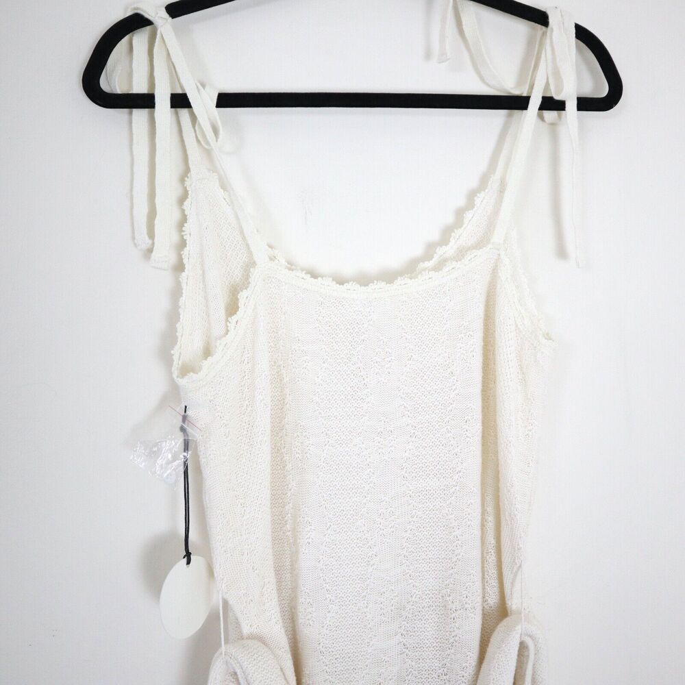 NWT Tularosa Size S 'Meave' Crochet Knit Mini Dress Cream Tie Shoulder Belted - Picture 11 of 12